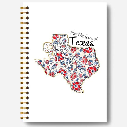 Coquette Bow Floral Texas Map Notebook, Texas Gifts for Women, 4th of July Independence Day Journal, America Patriotic Journal, Patriots Gifts Hardcover Spiral Notebooks 5.5x8.3 Inch - color: Section 14