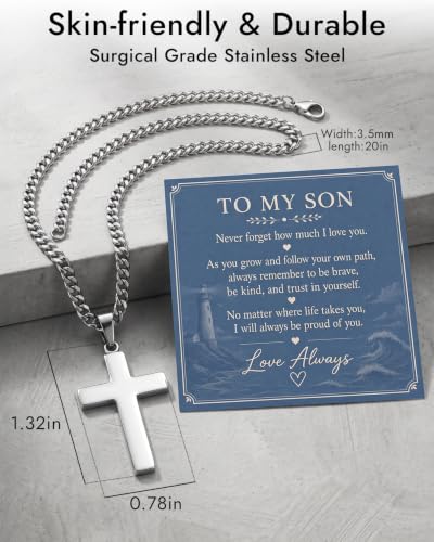 To My Son Cross Necklace for Boys, Stocking Stuffers for Teen Boys Gifts