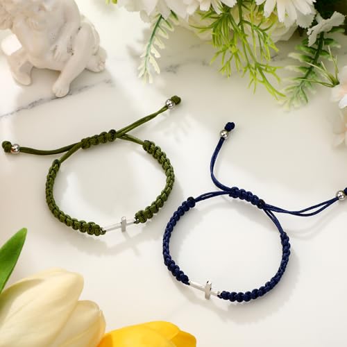 Sureio 2 Pcs Christian Cross Matching Bracelets for Women Men - color: Blue Green