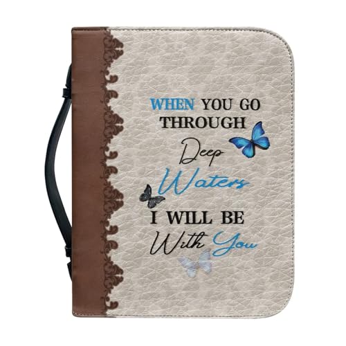 Butterfly Letters Womens Bible Covers Lightweight PU Bible Bag with Built-in Pocket & Pen Slots Bible Holder Case Book Cover Protector Scripture Church Bag Christian Gifts - color: Butterfly Letters, size: 2XL