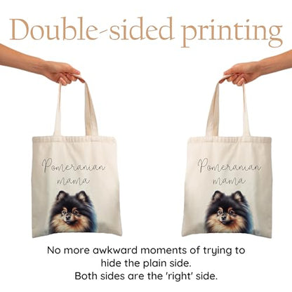 Dog Mom Canvas Tote Bag for Women, Reusable Cotton Shoulder Bag, Dog Lover Gift, Mother’s Day Pet Mom Shopping Tote - color: Pomeranian