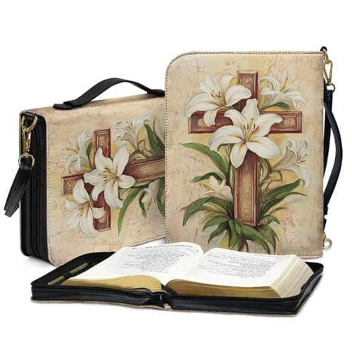 Book Covers Bible Covers for Women Men Large Size Bible Bag Tote - color: Cross Flower, size: Medium