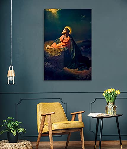 Canvas Print Wall Art - Christ in Gethsemane, 1886 by Heinrich Hofmann - 12x18 inches - color: Christ in Gethsemane, size: 18"L x 12"W