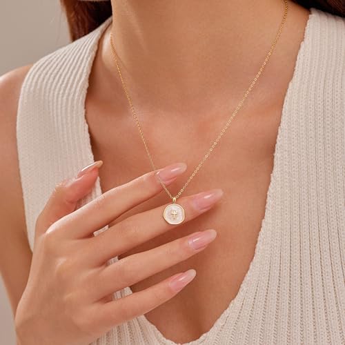 925 Sterling Silver Mother of Pearl Cross Necklace for Women - color: Gold-White