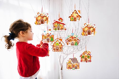 Renbuzhu 40PCS Christmas Crafts Bulk: Gingerbread House Paper Suncatchers DIY Kit for Winter Xmas Holiday Activities Decorations, Window Stained Glass Effect Art Ornaments - style: gingerbread house