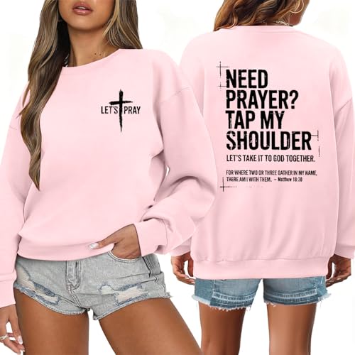 Christian Sweatshirts for Women Jesus Cross Casual Pullover - color: Pink, size: XX-Large