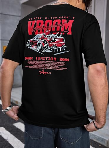 Herberton Men's Graphic T-Shirt Loose Fit Cotton Fashion Casual Streetwear Crewneck Short Sleeve Tee (S-XXL) - color: Black, size: Medium