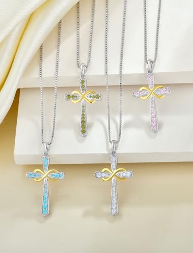 YL 925 Sterling Silver Cross Necklace for Women Halo Infinity Pendant Cubic Zirconia Jewelry for Mom - color: 04-zirconia-Apr-18k gold