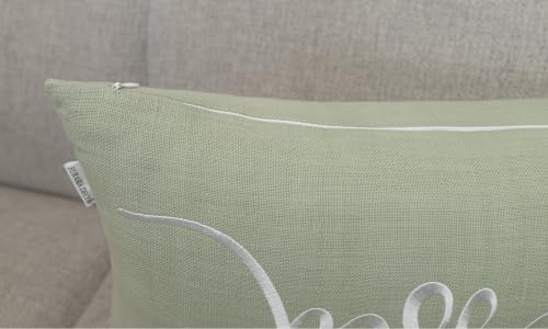 EURASIA DECOR Blessed Embroidered Lumbar Pillow Cover 12x20, Light Green - color: Light Green