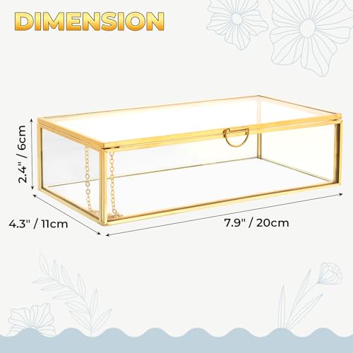 NATGAI Vintage Glass Jewelry Box 7.9x4.3x2.4in with Hinged Lid - size: 7.9x4.3x2.4 in