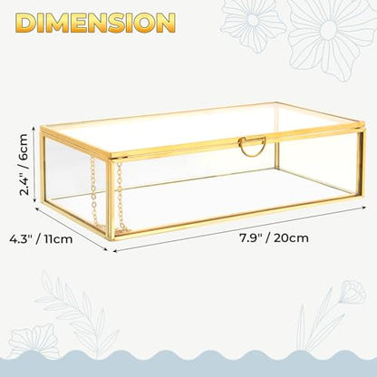NATGAI Vintage Glass Jewelry Box 7.9x4.3x2.4in with Hinged Lid - size: 7.9x4.3x2.4 in