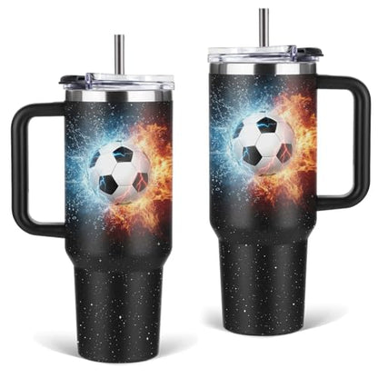 2026 Soccer Cup 40oz Tumbler, with Handle & Straw, Insulated Cup - color: Football