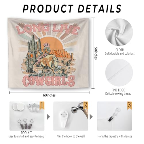 Foritho Cute Western Cowgirl Wall Tapestry Country Tapestry for Teen Girls' Room Decor, Cowgirl Gifts for Women,50x60 Inch - color: Color 20