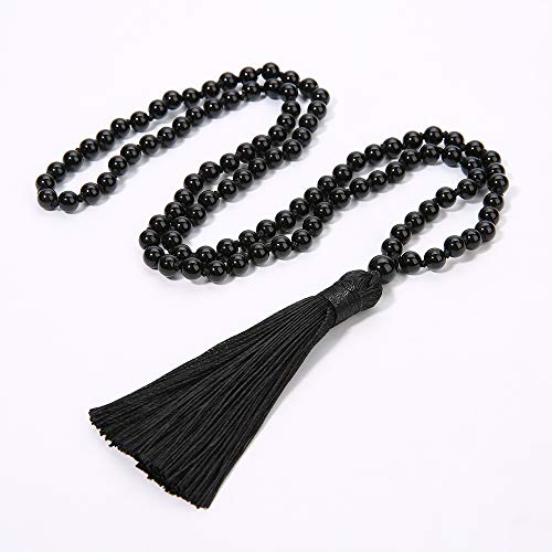 6MM Mala Beads Long Necklace for Meditation Prayer - style: Natural Black Agate