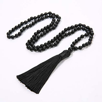 6MM Mala Beads Long Necklace for Meditation Prayer - style: Natural Black Agate