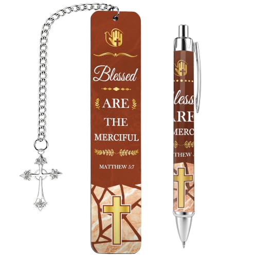 Bible Verse Metal Bookmark Pen Set, Christian Scripture Marker for Women - style: Religious Brown