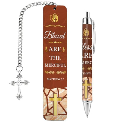 Bible Verse Metal Bookmark Pen Set, Christian Scripture Marker for Women - style: Religious Brown