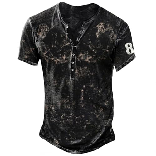 Mens Henley Shirts Vintage Washed Short Sleeve Button T-Shirts for Men Casual Summer Tops S-2XL - color: Black-nyh, size: Large