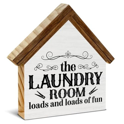Laundry Room Decor, Loads and Loads of Fun House Shaped Wooden Sign - color: laundry