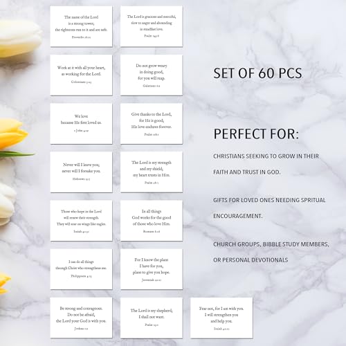 Bible Verse Cards, 60 Scripture Cards with Bible Verses - color: White