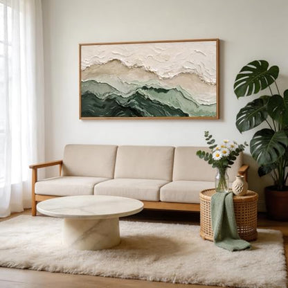 Aurlan 3D Textured Green Abstrcat Ocean Framed Canvas Wall Art 40x20 Inch - color: Green Beige (3D Textured), size: 40"L x 20"W