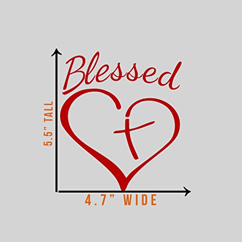 Blessed Cross and Heart Christian Decal Vinyl Sticker Auto Car Truck Wall Laptop | Red | 4" x 5.5"