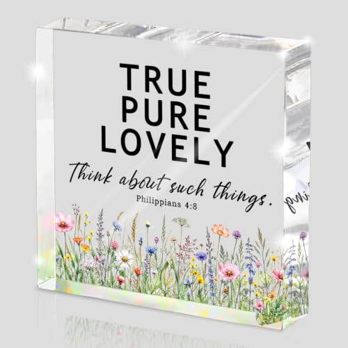 Bible Verse Philippians 4:8 Christian Decor, Inspirational Positive Scripture Desk Decorative Signs Plaques, Gifts for Women Men Prayer Coworkers Employees Friends, Sign for Home Office Shelf - color: true