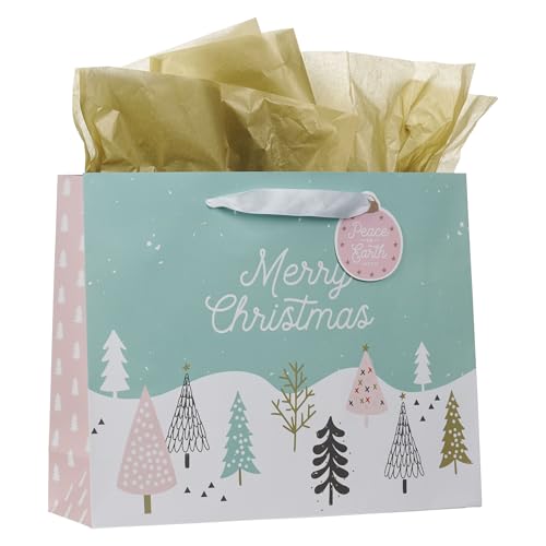 Christian Art Gifts Large Gift Bag with Tissue Paper, Merry Christmas - color: Light Blue & Pink Pastel/Merry Christmas, style: Large Landscape