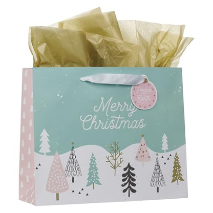 Christian Art Gifts Large Gift Bag with Tissue Paper, Merry Christmas - color: Light Blue & Pink Pastel/Merry Christmas, style: Large Landscape