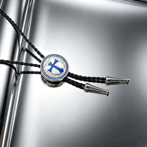 Fashionable Cross Bolo Tie Multi-Color Cross Shield Necktie - color: Blue