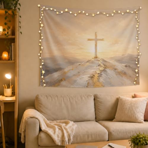MOLYUB Christian Tapestry for Home Church Prayer Room Bedroom 50x60 - color: Gray and Gold Cross