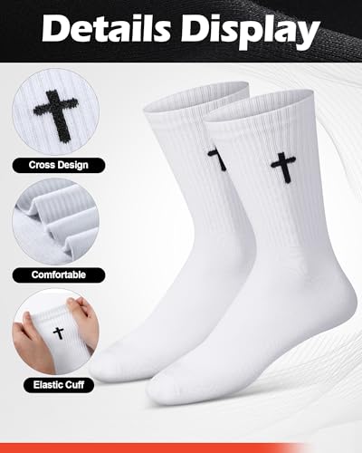 Shihanee 12 Pairs Cross Crew Socks for Men Christian Gifts - color: Black, White