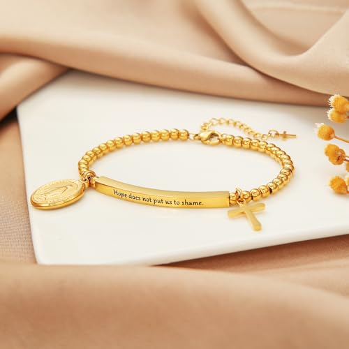 DS Women Christian Charm Bracelet,Cross Scripture Stainless Steel Jewelry - style: Hope does not put us to shame.-Gold