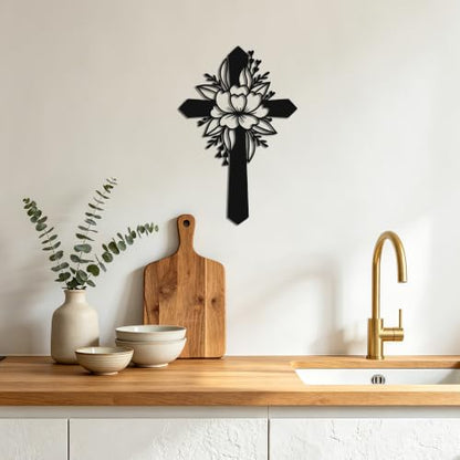 YATEASLU Cross Wall Decor, Floral Leaf Religious Art