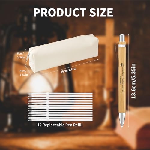 Bible Verse Pens 25 Pcs with 12 Christian Pens & 12 Refills & 1 White Pen Pouch Bamboo Retractable Ballpoint Pens Inspirational Quote Pen Religious Gifts for Men Women - color: Light White