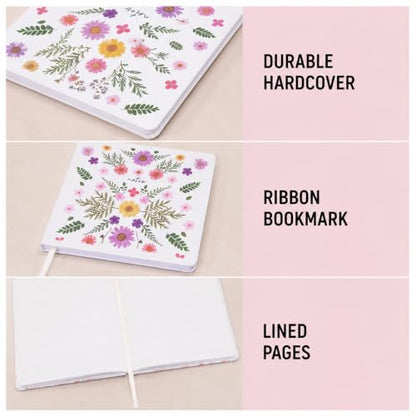 WORLD TRAVELER Large Lined Journal Notebook 256 Ruled White & Ivory Pages - color: Debossed Floral