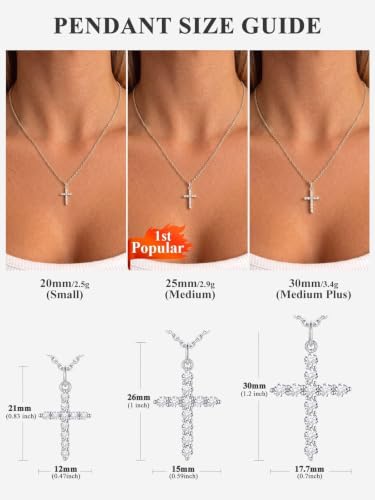U7 Cross Necklace for Women,CZ Cross Pendant Necklace 18"+2" - color: Silver