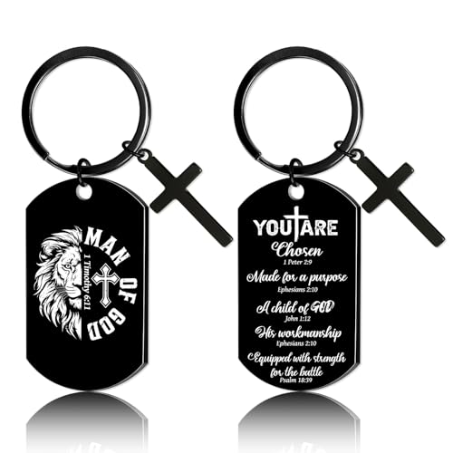 Religious Man of God Keychain Gifts Bible Verse Keychain with Cross Charm, Christian Faith Gift for Men, Christmas Valentines Father's Day Easter Baptism Presents for Dad Husband Son