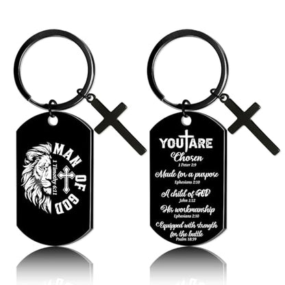 Religious Man of God Keychain Gifts Bible Verse Keychain with Cross Charm, Christian Faith Gift for Men, Christmas Valentines Father's Day Easter Baptism Presents for Dad Husband Son