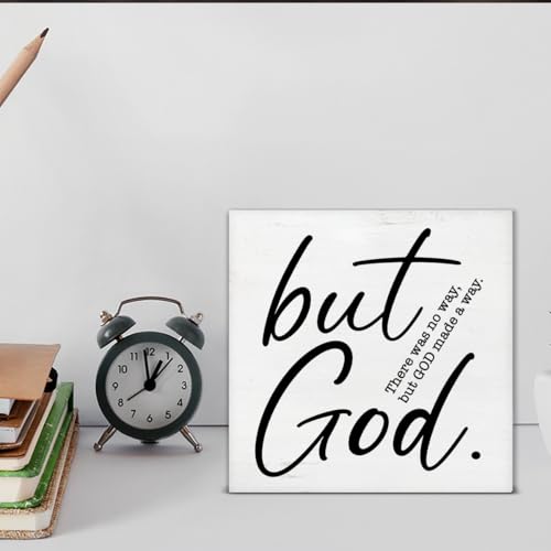 But God Wood Box Sign Christian Scripture Bible Verse Decorative Desk Sign Inspirational Home Prayer Room Shelf Tabletop Decor 5 X 5 Inches