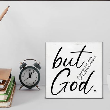 But God Wood Box Sign Christian Scripture Bible Verse Decorative Desk Sign Inspirational Home Prayer Room Shelf Tabletop Decor 5 X 5 Inches