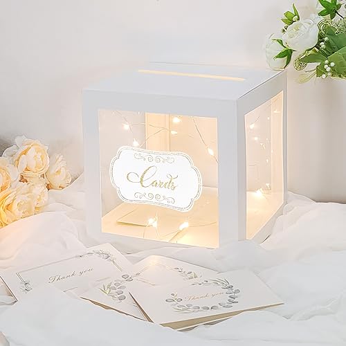 Wedding White Card Box, Clear Gift Card Box for Party with 6 Cards - color: White Card Box-Transparent
