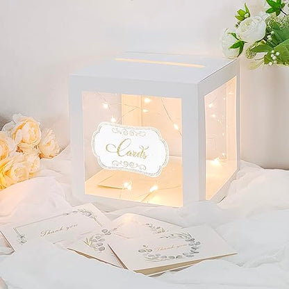 Wedding White Card Box, Clear Gift Card Box for Party with 6 Cards - color: White Card Box-Transparent