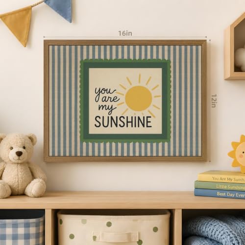 Dynazo Wood Framed Nursery Quote Wall Art, Retro Sun Wall Decor, You Are My Sunshine Quote Poster Print, Vintage Stripe Inspirational Kids Room Artwork for Baby Room Nursery Bedroom 12x16 Inch - color: SunShine, size: 16"L x 12"W