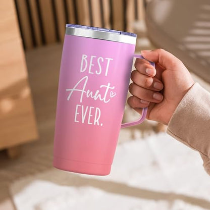 SANDJEST Best Aunt Tumbler Auntie Cup with Handle 20oz Stainless Steel Insulated Coffee Travel Mug Cups Gifts for Aunts from Niece Nephew Gift for Birthday Christmas - color: Aunt