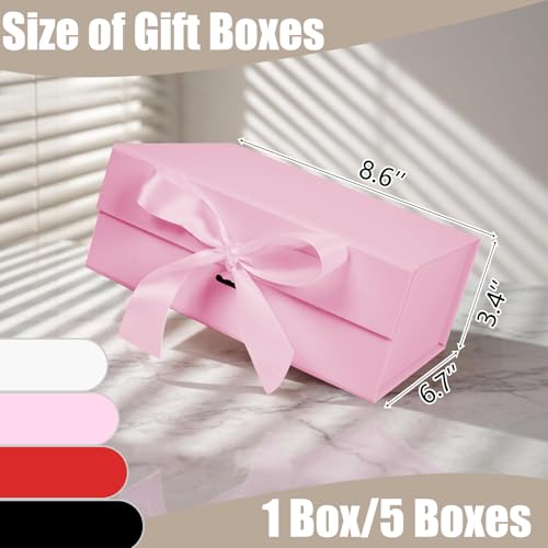 Aimyoo Pink Gift Box with Ribbon,8.6x6.7x3.4 inch Groomsman Proposal Box for Presents with Magnetic Closure Lids, Rectangle Collapsible Luxury Box for Wedding, Christmas, Halloween, Birthday - color: Pink 8.6x6.7x3.4 inch-1 Pack