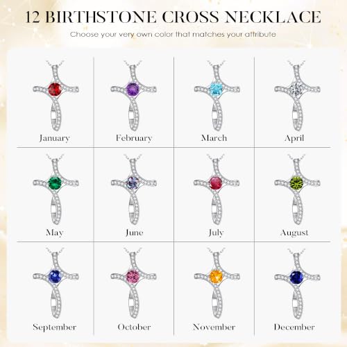 Iefil Cross Necklace for Women - Birthstone Necklace for Women Wife Her - color: 04-April-Elegant White