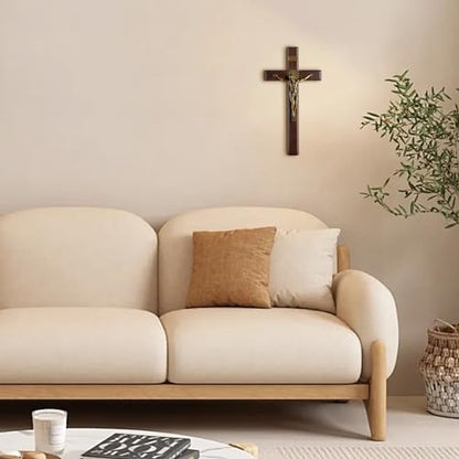 KUXBET Crucifix Wall Cross with Standing,10inch Jesus Catholic Wooden Cross - color: Standing Tabletop