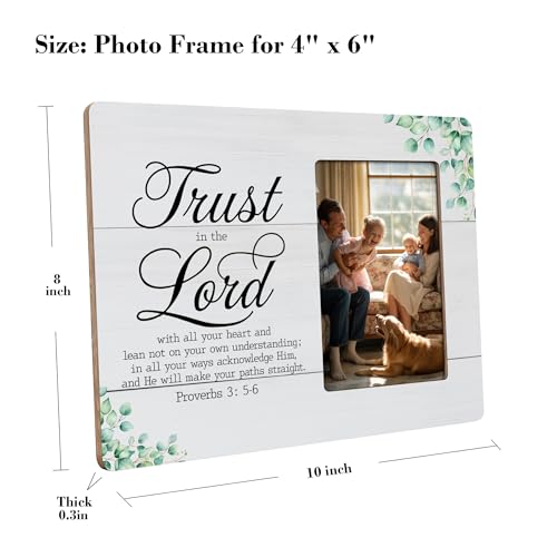 Religious Picture Frame Gifts for Christian, Bible Verse Trust In The Lord With All Your Heart Frames Fits 4x6 Photo - color: Orange