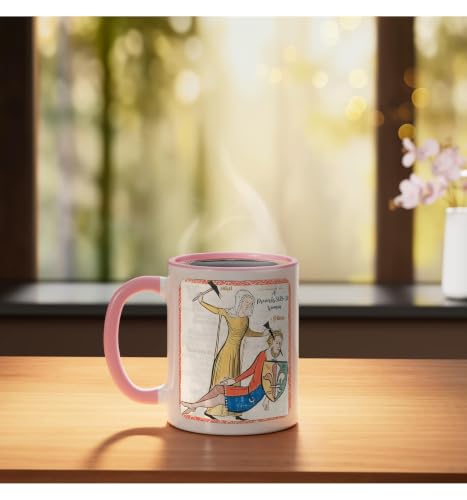 Proverbs 31 29 31 Woman Medieval Christian Art Design Ceramic Mug, Pink/White, 11oz - color: Pink/White, size: 11 Ounces